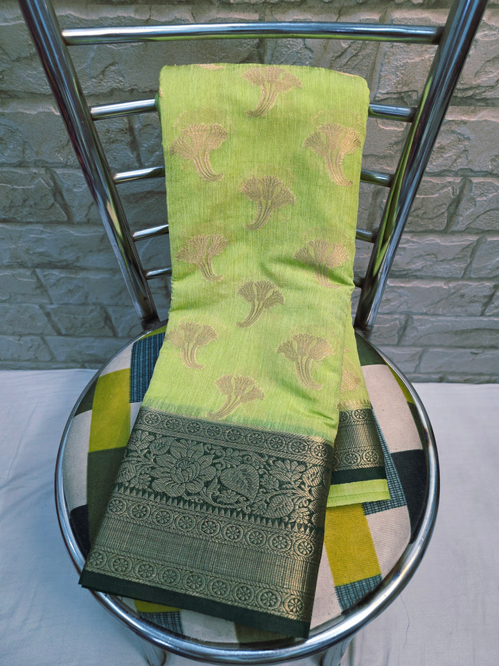 BANARASI SILK IN LIME GREEN WITH BOTTLE BORDER