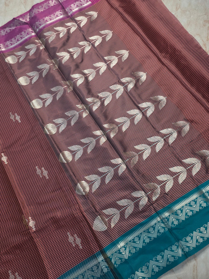 BANARASI KATAN PATTU IN CHOCOLATE COLOUR WITH RAMA GREEN BORDER