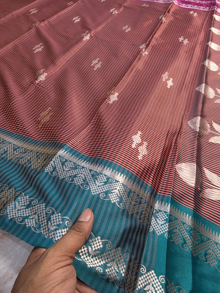 BANARASI KATAN PATTU IN CHOCOLATE COLOUR WITH RAMA GREEN BORDER