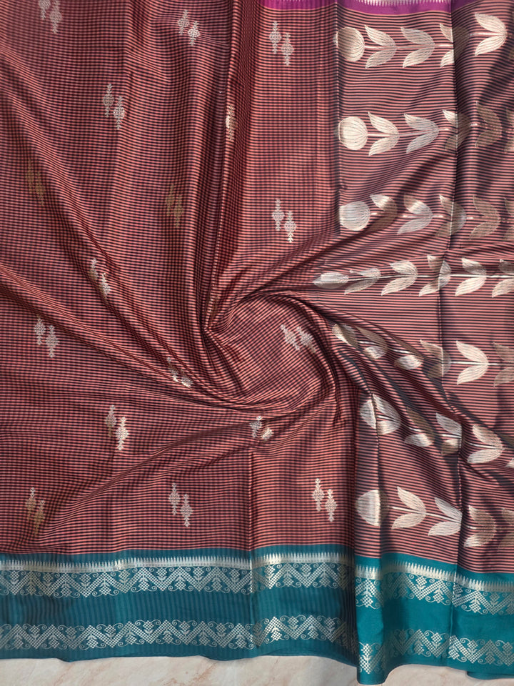 BANARASI KATAN PATTU IN CHOCOLATE COLOUR WITH RAMA GREEN BORDER