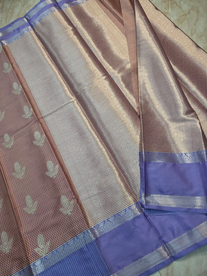 BANARASI KATAN PATTU CREAM/MAROON CHECKS COLOUR WITH MOV BORDER