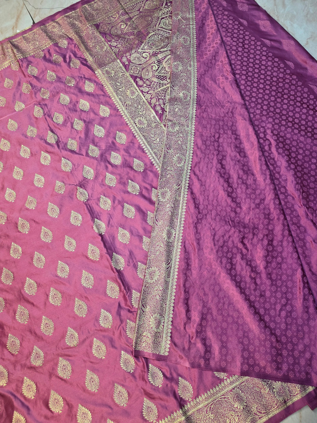 MASHRU KATAN SILK IN LAVENDER WITH ZARIWORK BOOTA