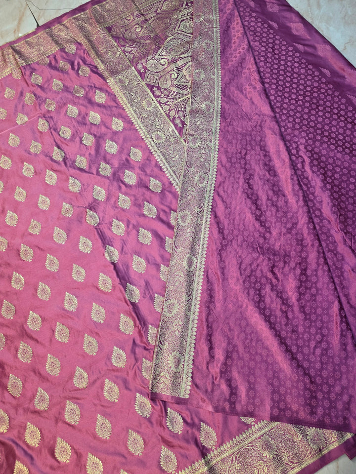 MASHRU KATAN SILK IN LAVENDER WITH ZARIWORK BOOTA