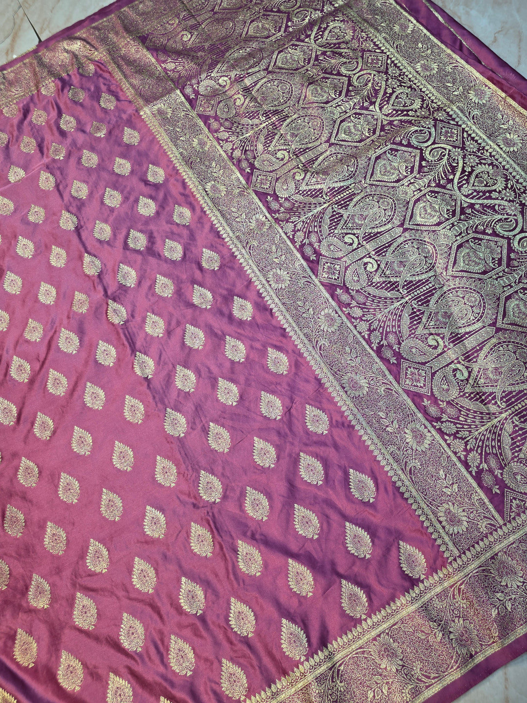 MASHRU KATAN SILK IN LAVENDER WITH ZARIWORK BOOTA