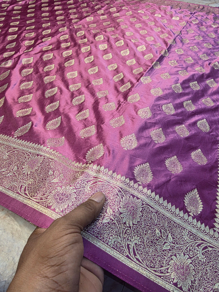 MASHRU KATAN SILK IN LAVENDER WITH ZARIWORK BOOTA