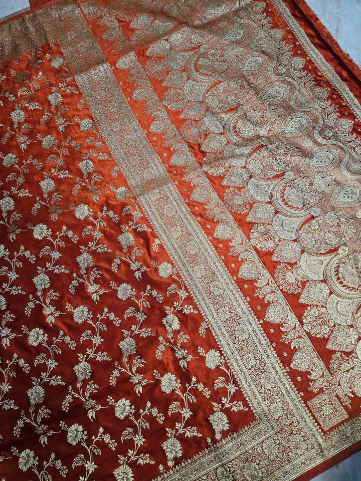 MASHRU KATAN SILK IN MUSTARD WITH GOLD ZARI JAAL