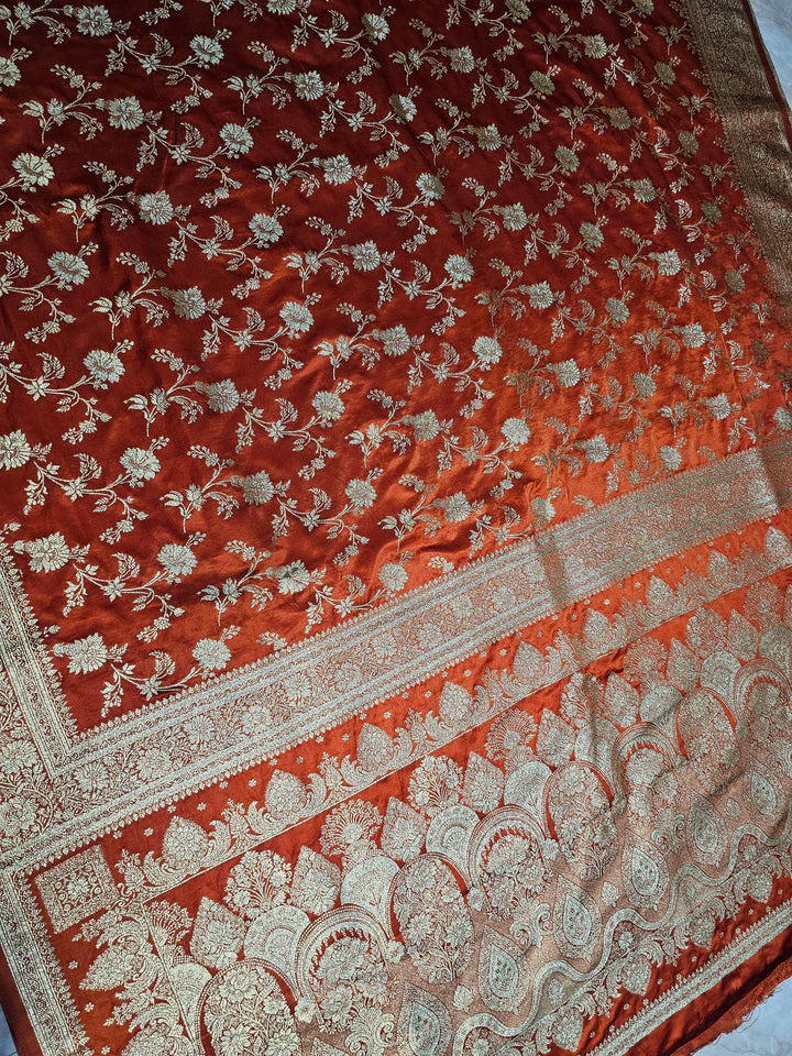 MASHRU KATAN SILK IN MUSTARD WITH GOLD ZARI JAAL