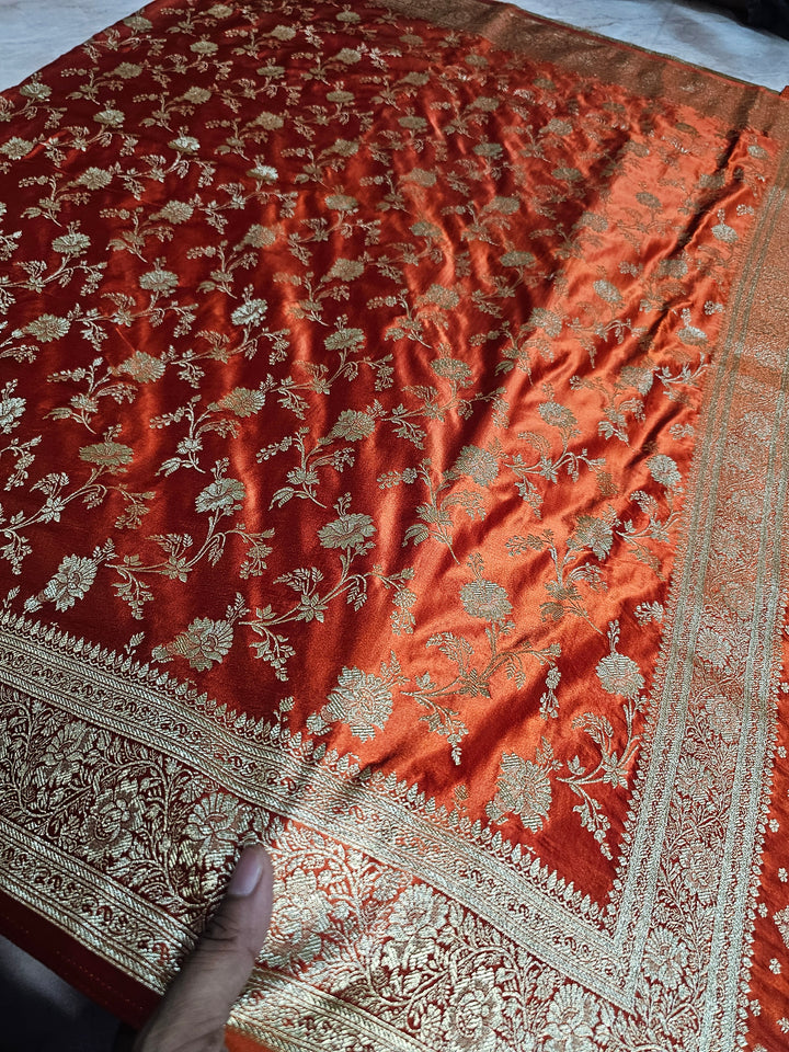 MASHRU KATAN SILK IN MUSTARD WITH GOLD ZARI JAAL