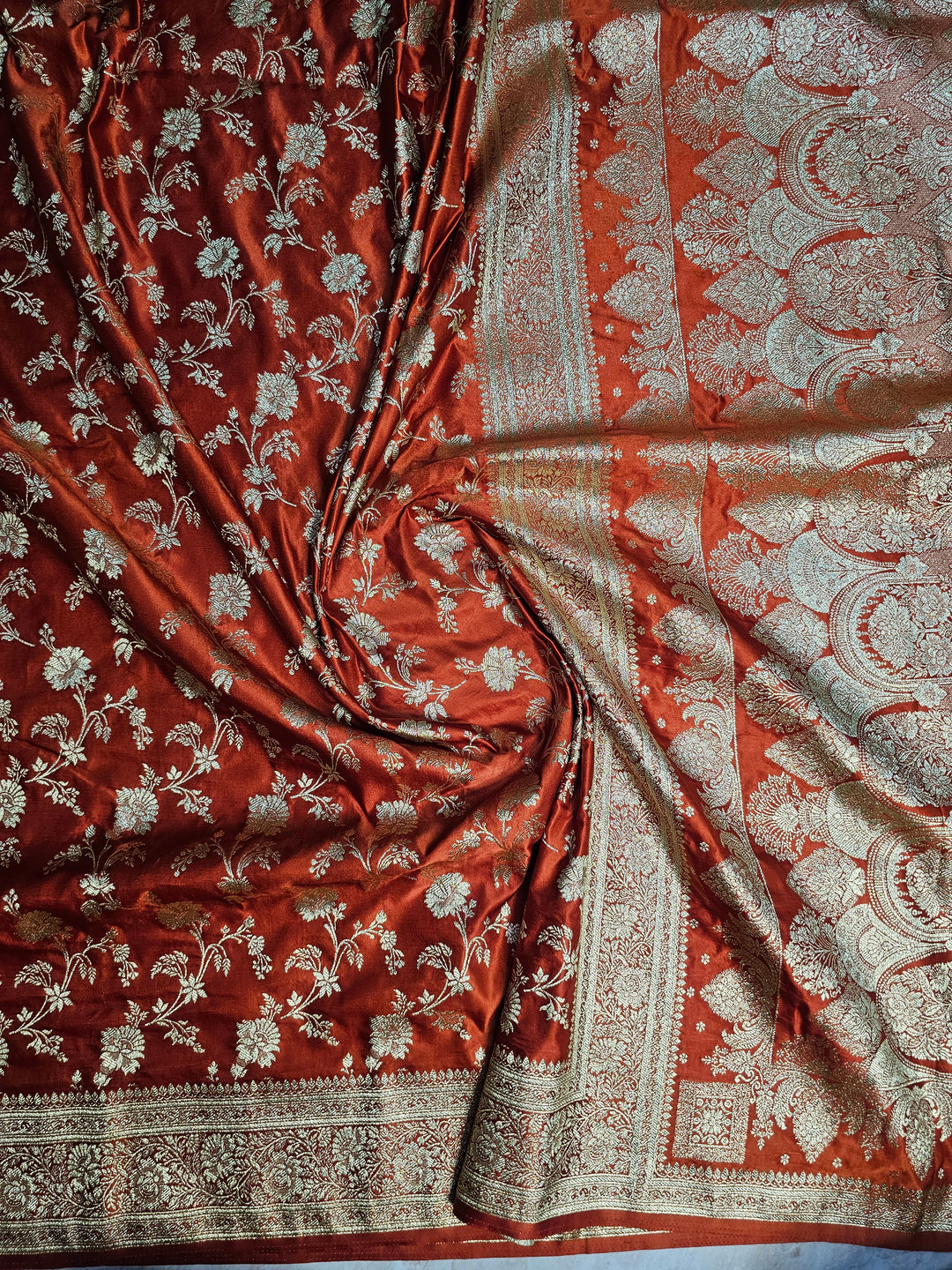 MASHRU KATAN SILK IN MUSTARD WITH GOLD ZARI JAAL