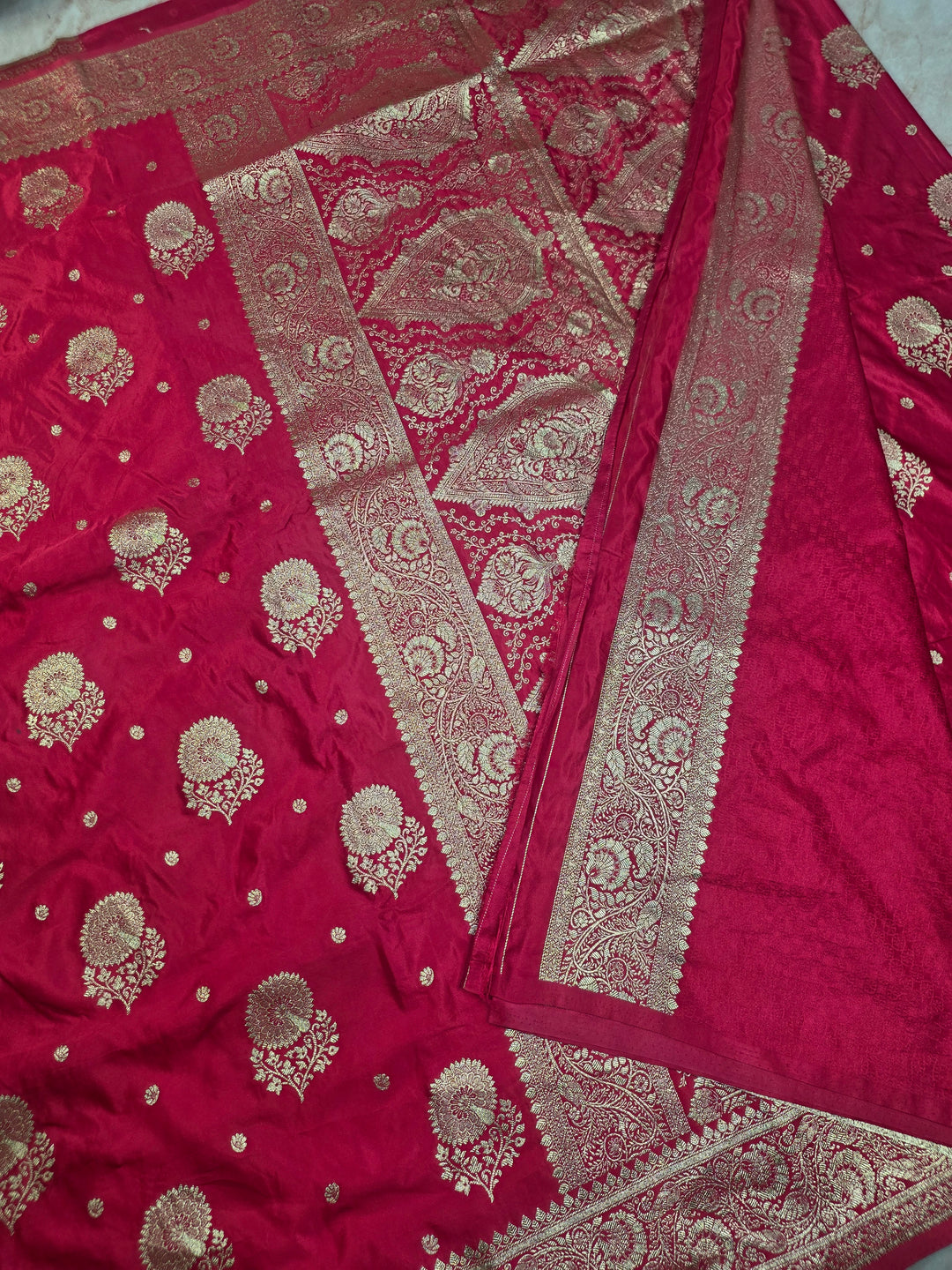 MASHRU KATAN SILK IN RANI WITH GOLD ZARI WORK BOOTA