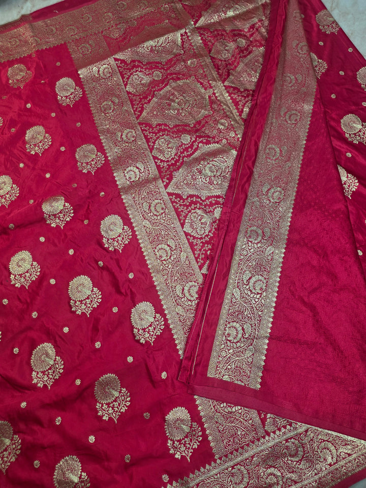 MASHRU KATAN SILK IN RANI WITH GOLD ZARI WORK BOOTA