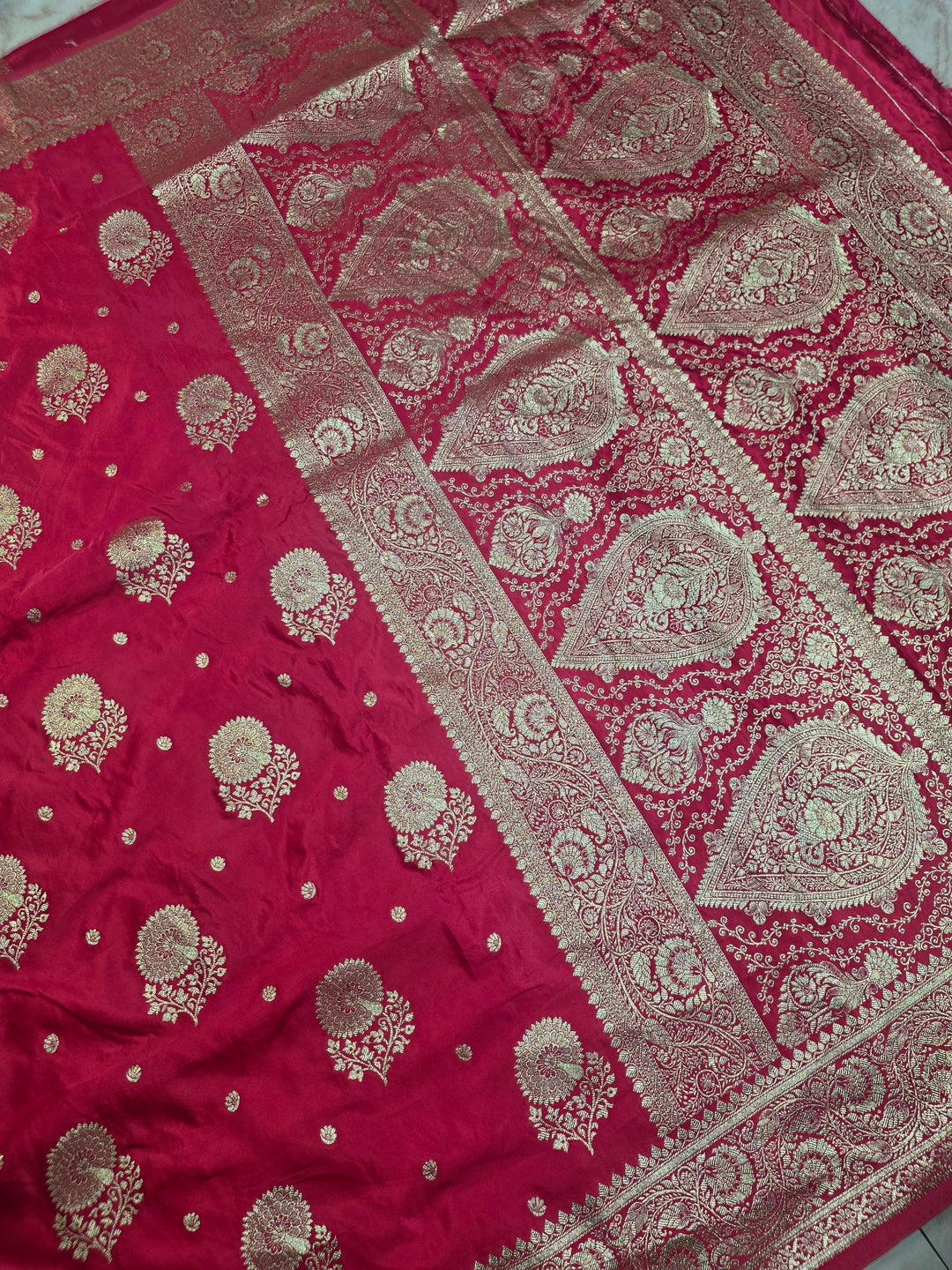 MASHRU KATAN SILK IN RANI WITH GOLD ZARI WORK BOOTA