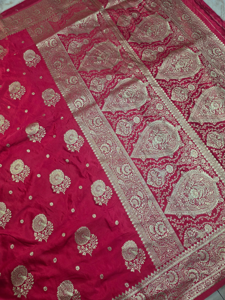 MASHRU KATAN SILK IN RANI WITH GOLD ZARI WORK BOOTA