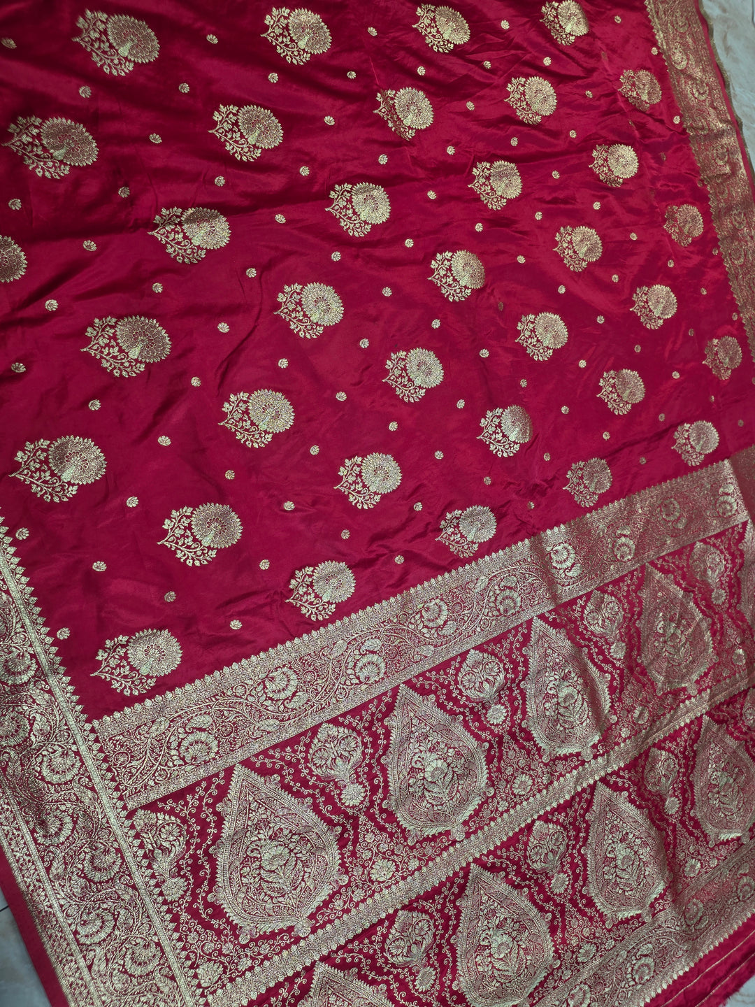 MASHRU KATAN SILK IN RANI WITH GOLD ZARI WORK BOOTA