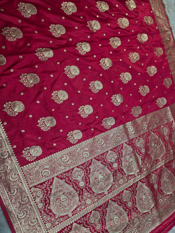 MASHRU KATAN SILK IN RANI WITH GOLD ZARI WORK BOOTA