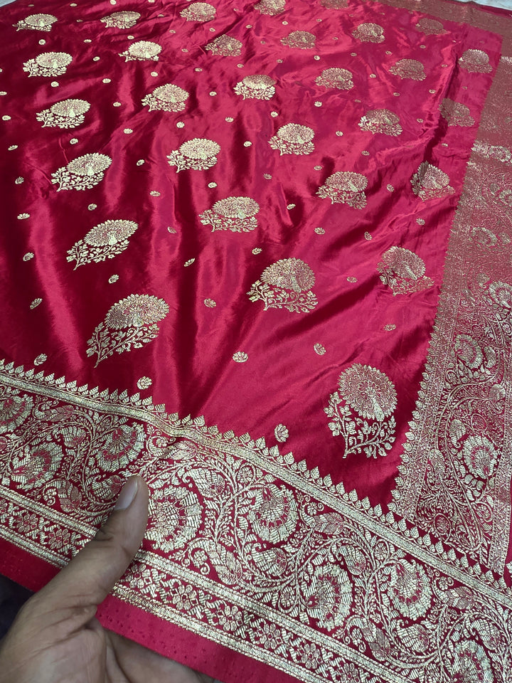 MASHRU KATAN SILK IN RANI WITH GOLD ZARI WORK BOOTA