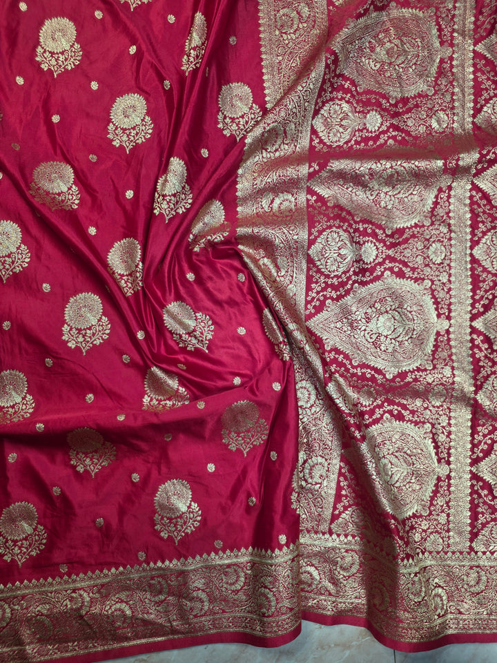 MASHRU KATAN SILK IN RANI WITH GOLD ZARI WORK BOOTA