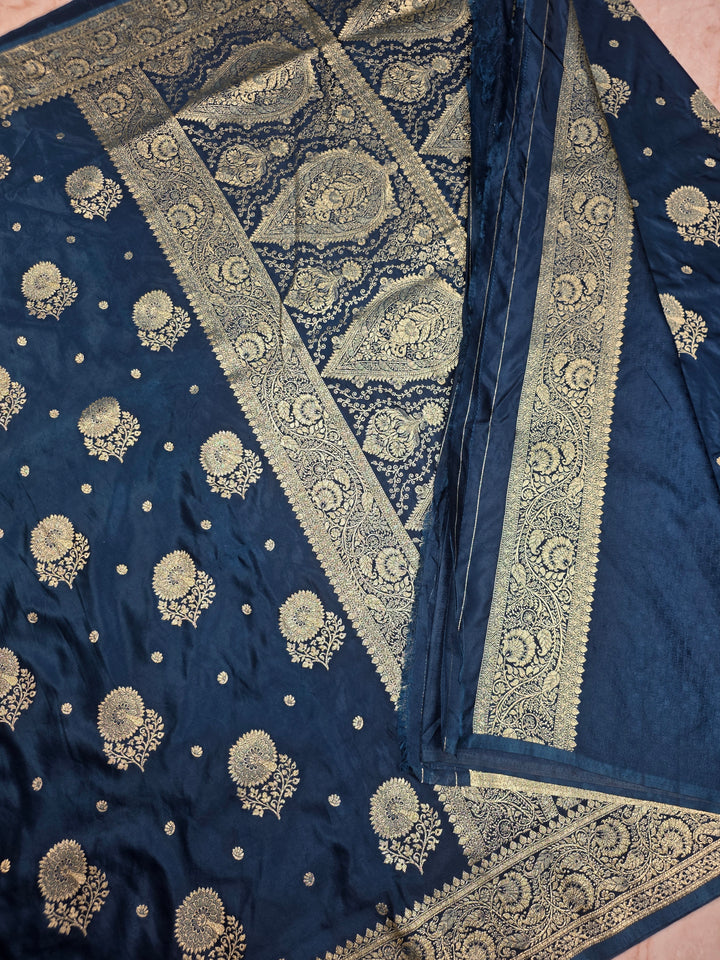 MASHRU KATAN SILK IN ROYAL BLUE WITH ZARIWORK BOOTI