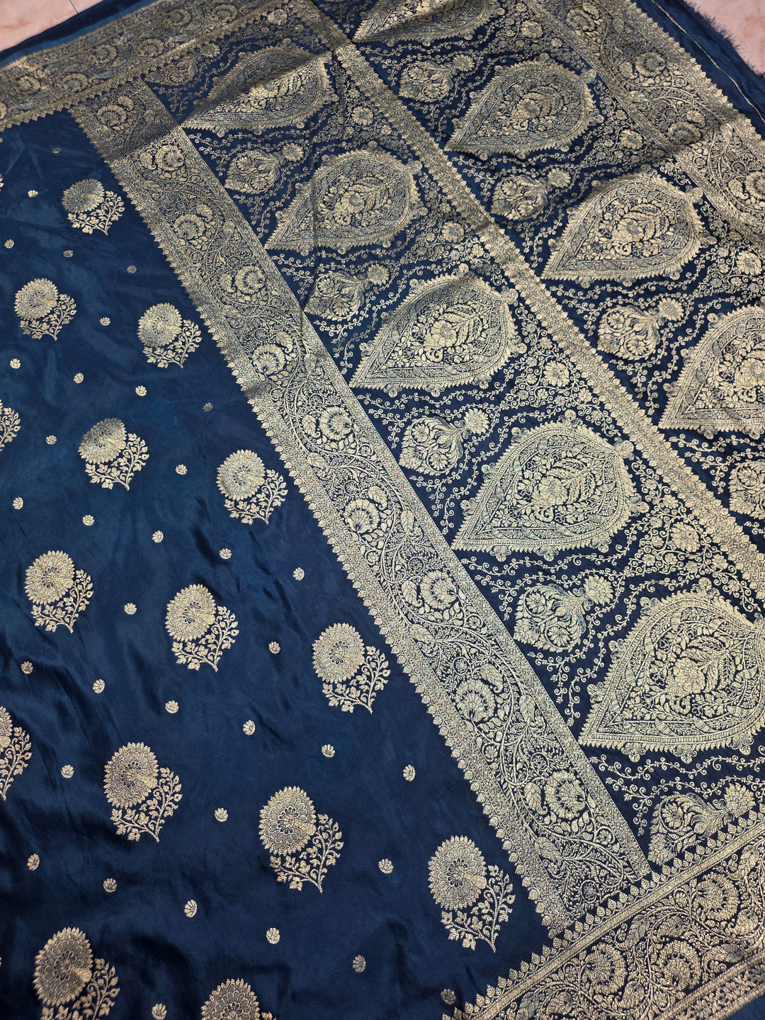 MASHRU KATAN SILK IN ROYAL BLUE WITH ZARIWORK BOOTI