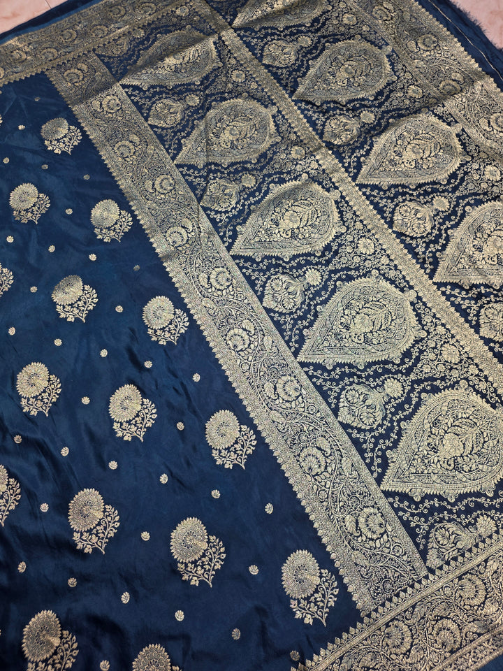 MASHRU KATAN SILK IN ROYAL BLUE WITH ZARIWORK BOOTI