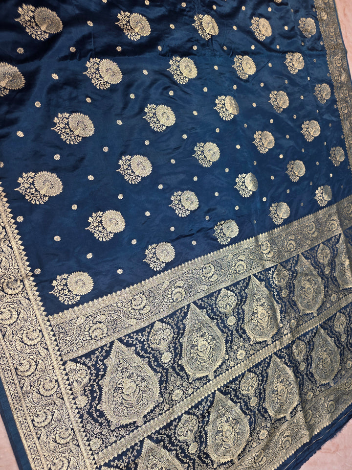 MASHRU KATAN SILK IN ROYAL BLUE WITH ZARIWORK BOOTI