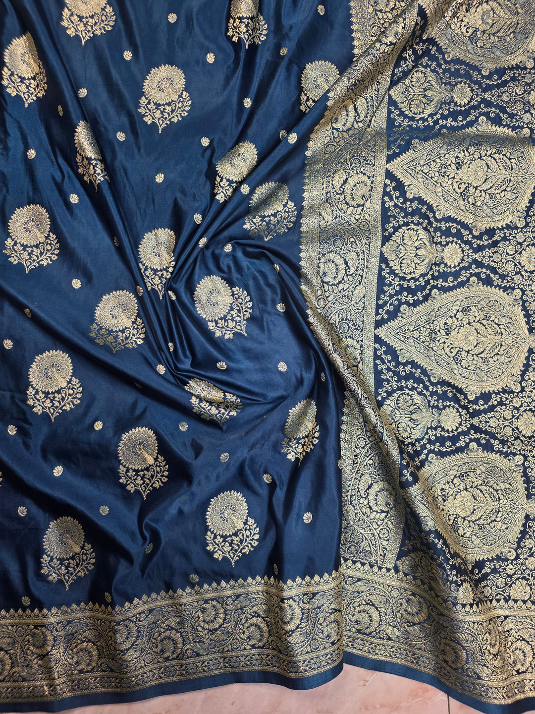 MASHRU KATAN SILK IN ROYAL BLUE WITH ZARIWORK BOOTI