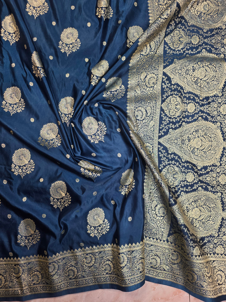 MASHRU KATAN SILK IN ROYAL BLUE WITH ZARIWORK BOOTI