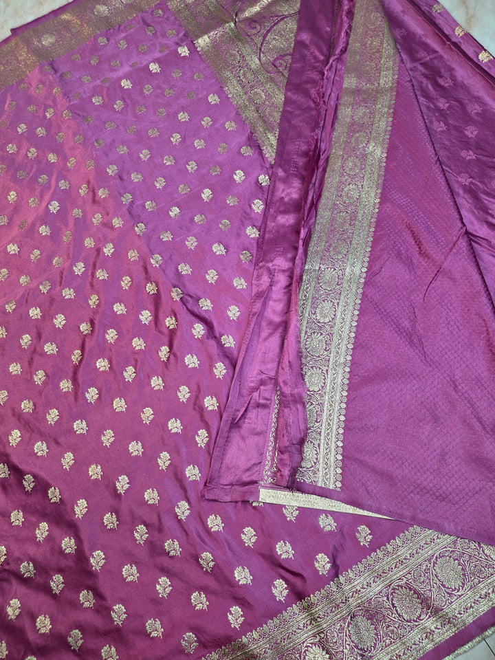 MASHRU KATAN SILK IN LAVENDER WITH SMALL GOLD ZARI MOTIFS