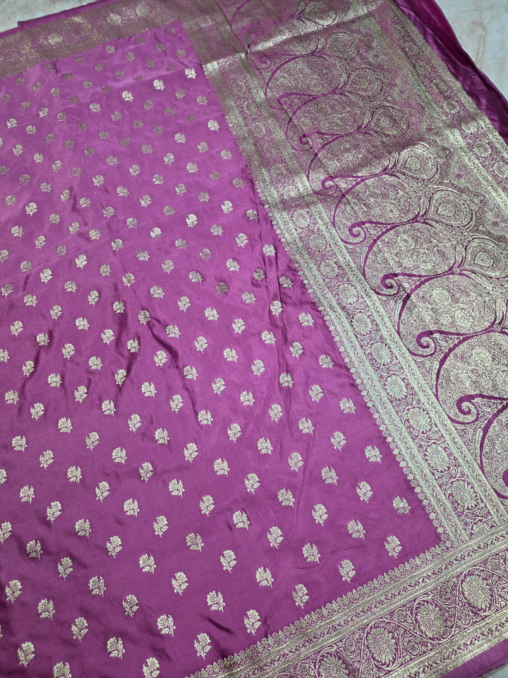 MASHRU KATAN SILK IN LAVENDER WITH SMALL GOLD ZARI MOTIFS