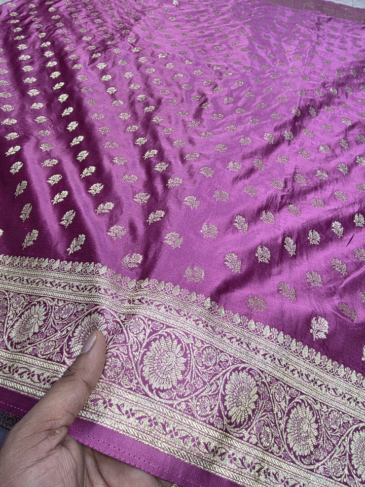 MASHRU KATAN SILK IN LAVENDER WITH SMALL GOLD ZARI MOTIFS