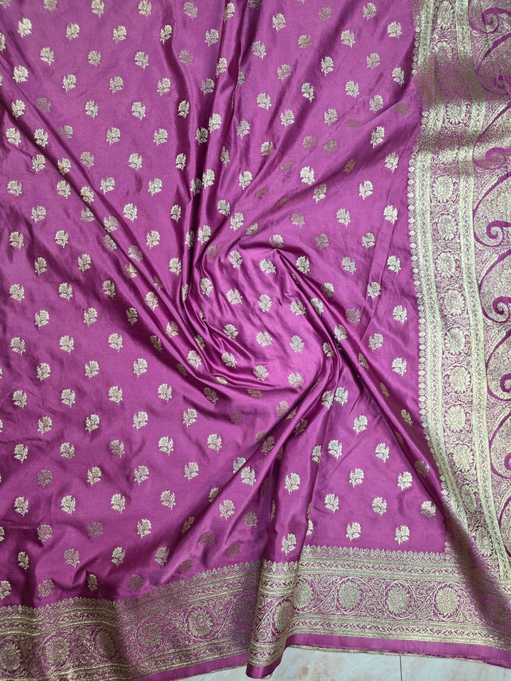 MASHRU KATAN SILK IN LAVENDER WITH SMALL GOLD ZARI MOTIFS
