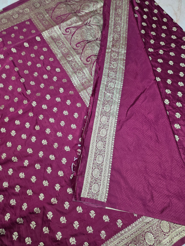 MASHRU KATAN SILKI N MAGENTA WITH SMALL GOLD ZARI MOTIFS
