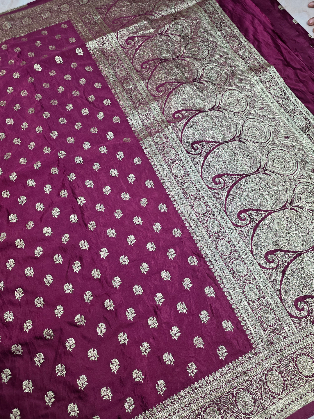 MASHRU KATAN SILKI N MAGENTA WITH SMALL GOLD ZARI MOTIFS