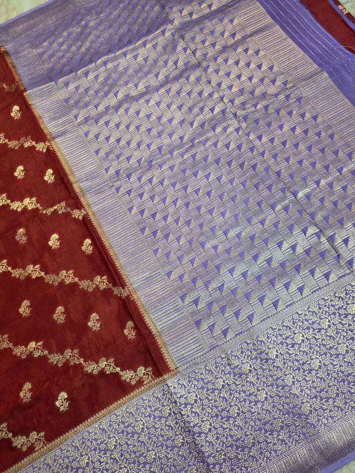 RUSSIAN SILK IN MAROON WITH LAVENDER BORDER