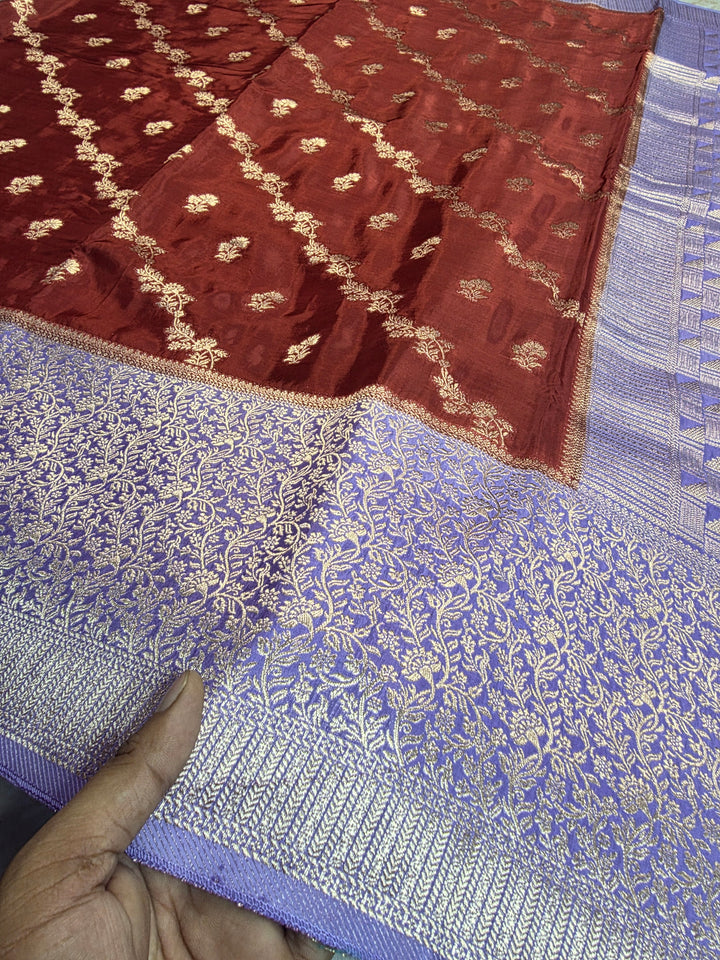 RUSSIAN SILK IN MAROON WITH LAVENDER BORDER