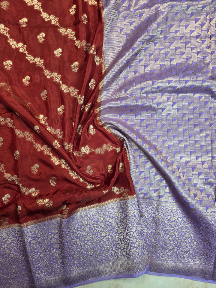 RUSSIAN SILK IN MAROON WITH LAVENDER BORDER