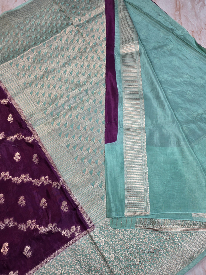 RUSSIAN SILK IN INDIGO WITH SEA GREEN BORDER