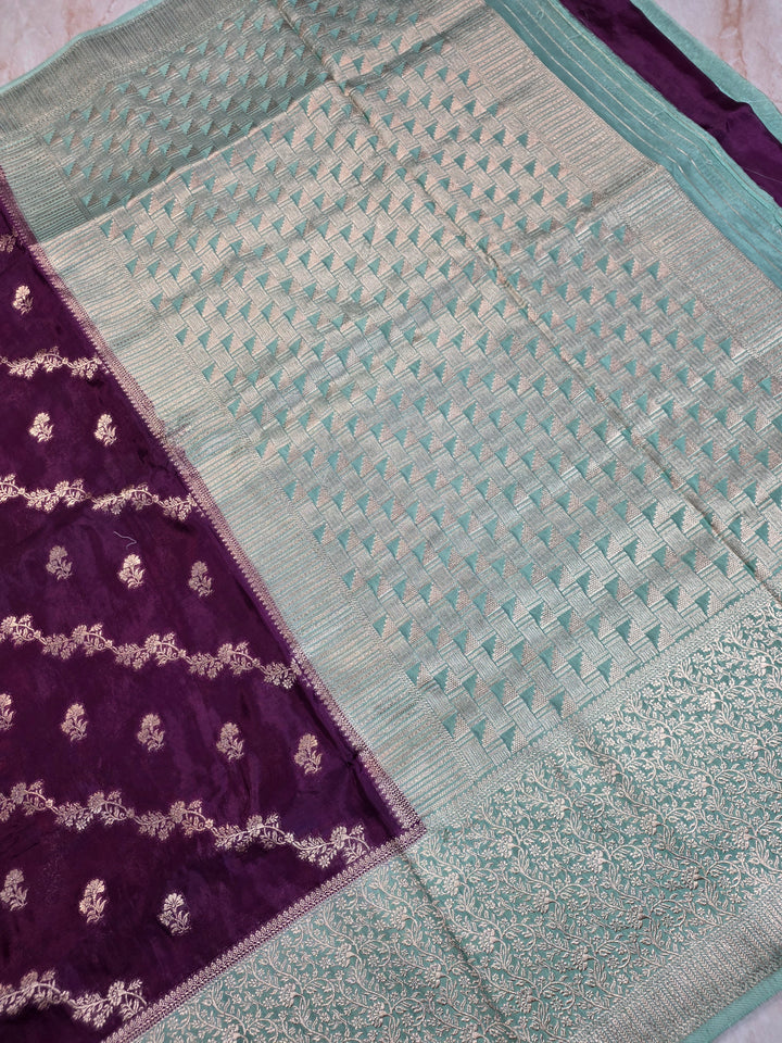RUSSIAN SILK IN INDIGO WITH SEA GREEN BORDER
