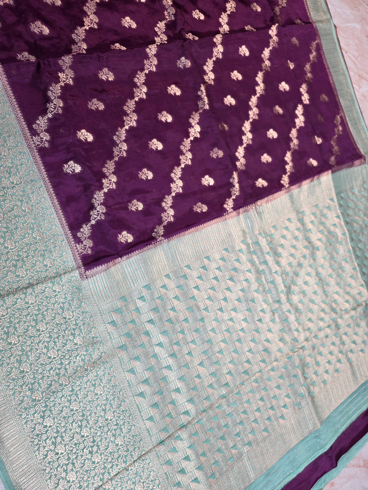 RUSSIAN SILK IN INDIGO WITH SEA GREEN BORDER