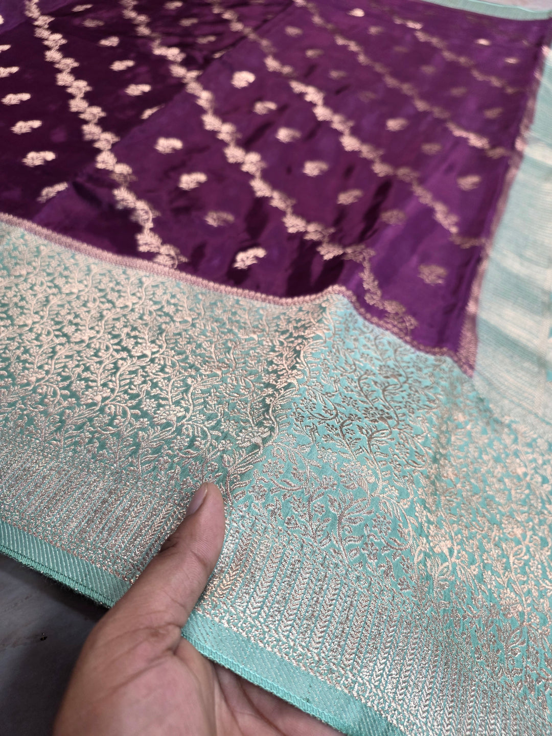 RUSSIAN SILK IN INDIGO WITH SEA GREEN BORDER