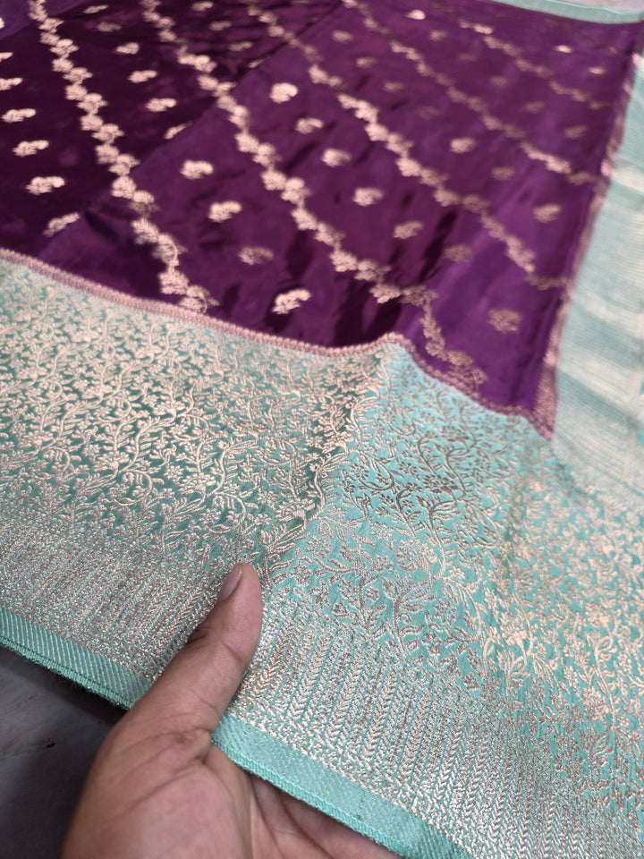 RUSSIAN SILK IN INDIGO WITH SEA GREEN BORDER