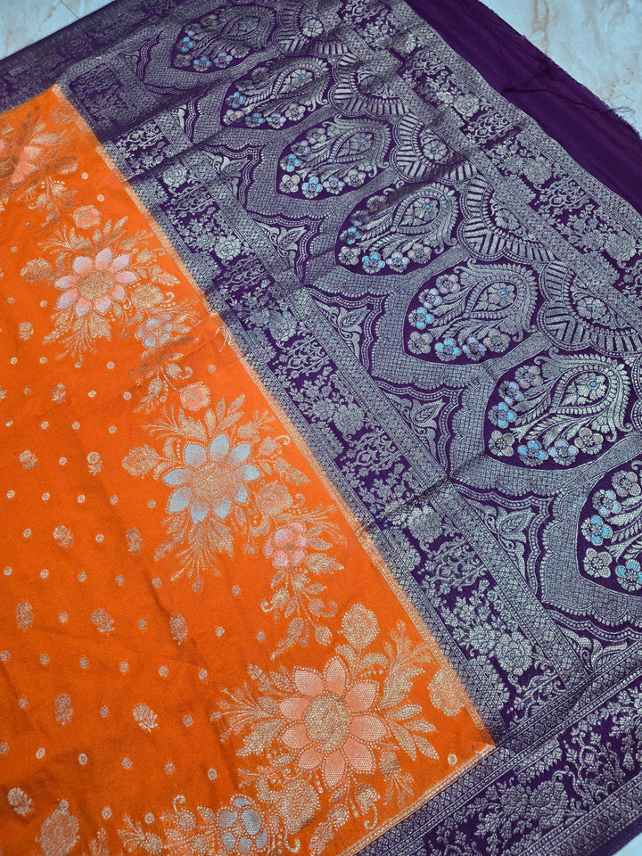 KHADDI GEROGETTE IN TANGY ORANGE WITH VIOLET BORDER