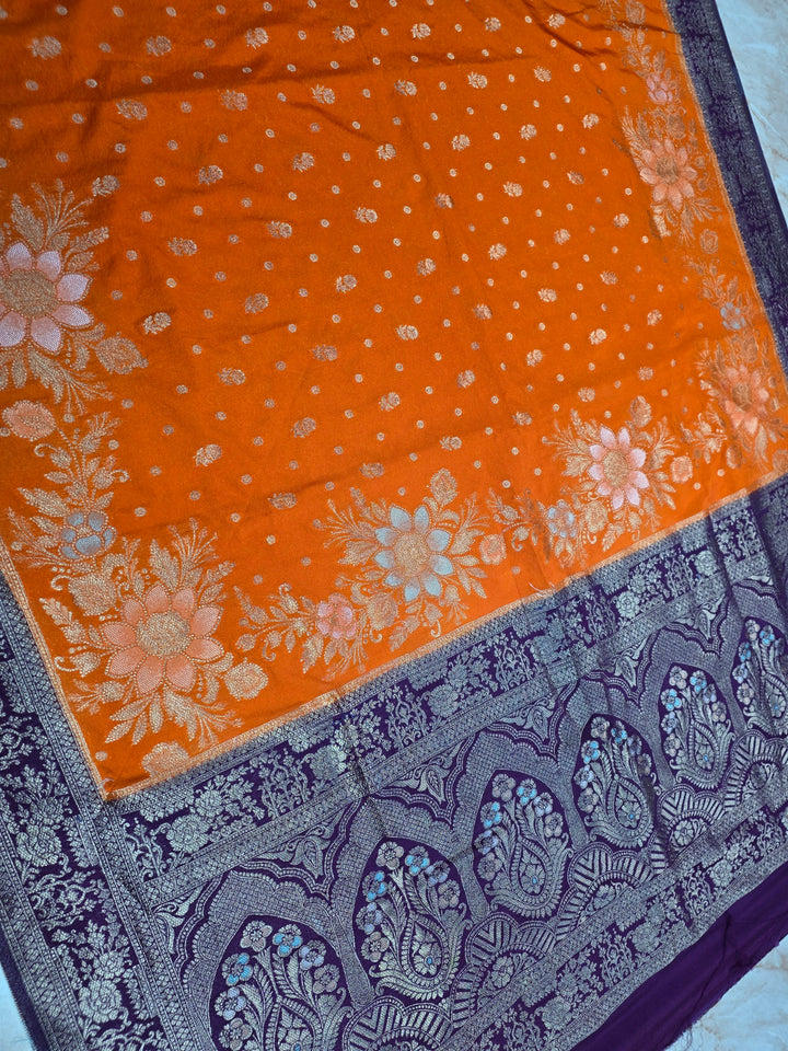 KHADDI GEROGETTE IN TANGY ORANGE WITH VIOLET BORDER