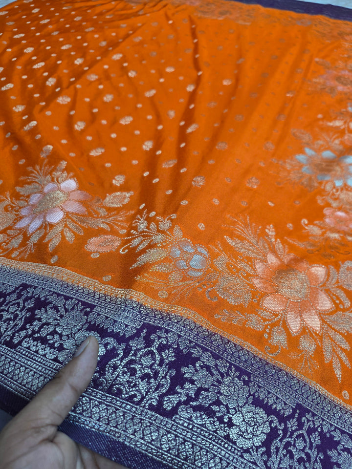 KHADDI GEROGETTE IN TANGY ORANGE WITH VIOLET BORDER