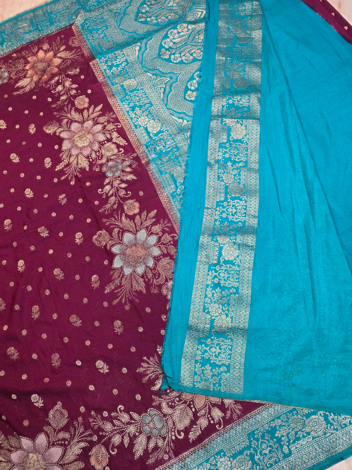 KHADDI GEROGETTE GARNET WITH TOUQUOISE BLUE BORDER