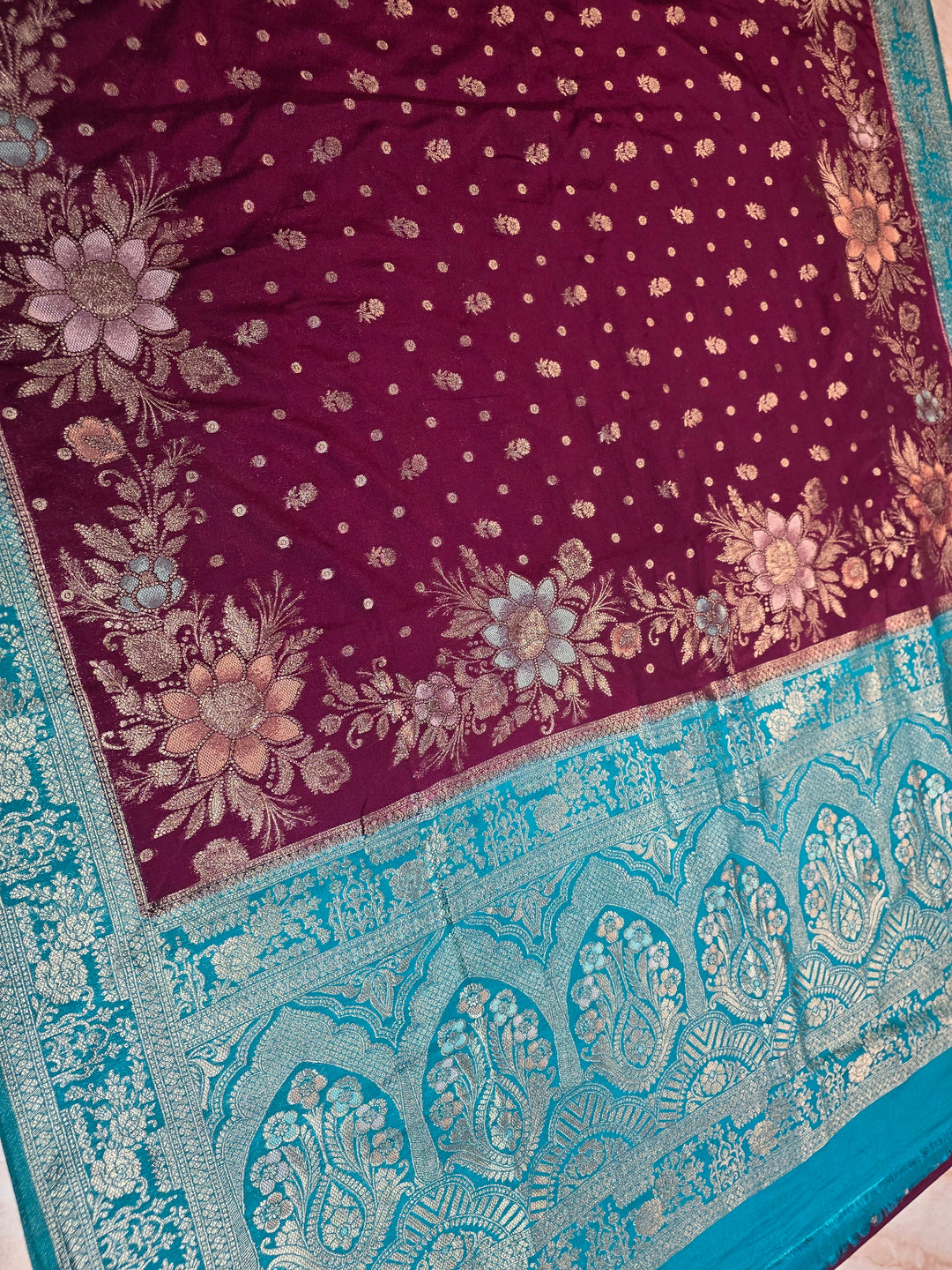 KHADDI GEROGETTE GARNET WITH TOUQUOISE BLUE BORDER