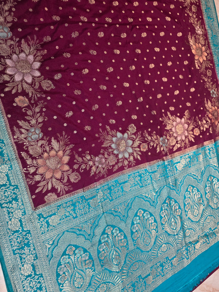 KHADDI GEROGETTE GARNET WITH TOUQUOISE BLUE BORDER