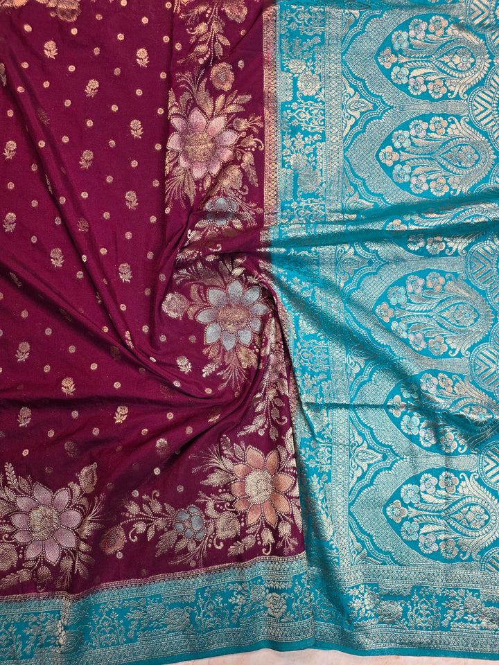 KHADDI GEROGETTE GARNET WITH TOUQUOISE BLUE BORDER