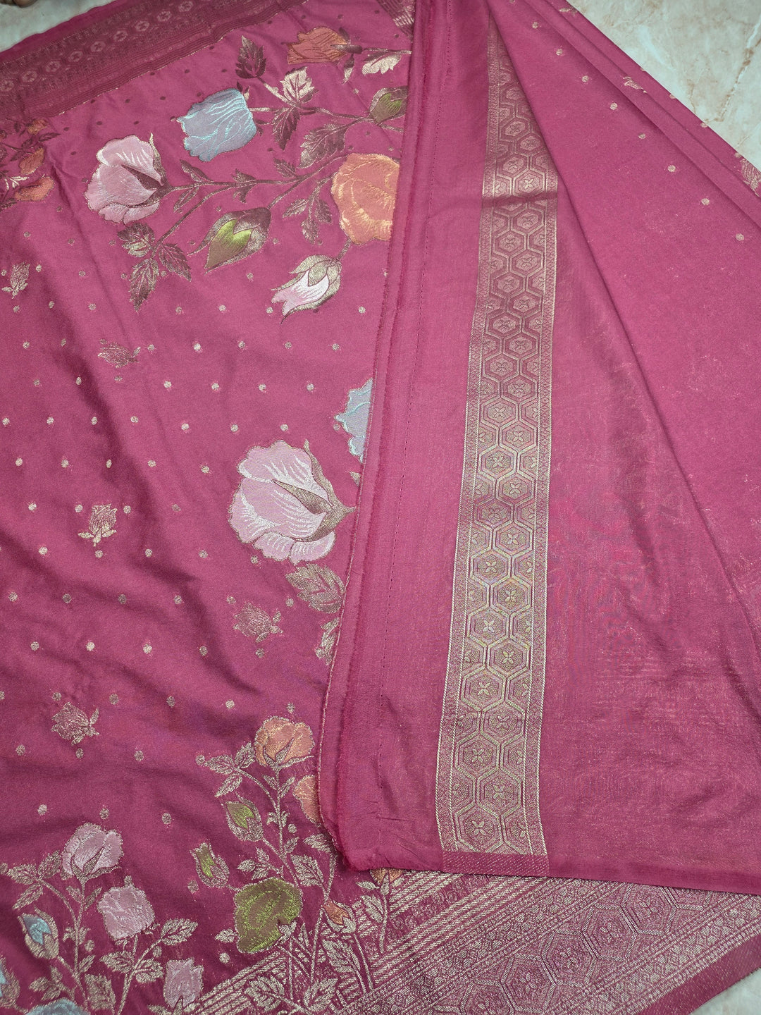 KHADDI GEROGETTE IN PEACH WITH PANCHRANG BOOTA