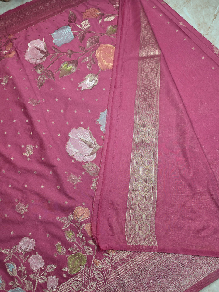 KHADDI GEROGETTE IN PEACH WITH PANCHRANG BOOTA